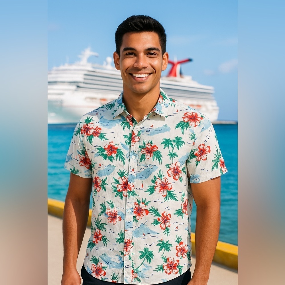 EUC Bixby Nomad Men's Slim fit Floral Print Casual Shirt - White and Red Sz XL